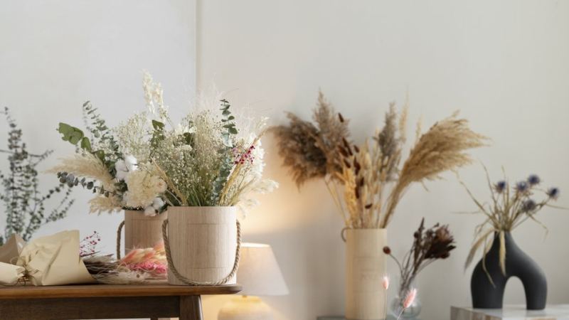 Различные виды букетов из сухоцветов — практичная альтернатива свежесрезанным цветам